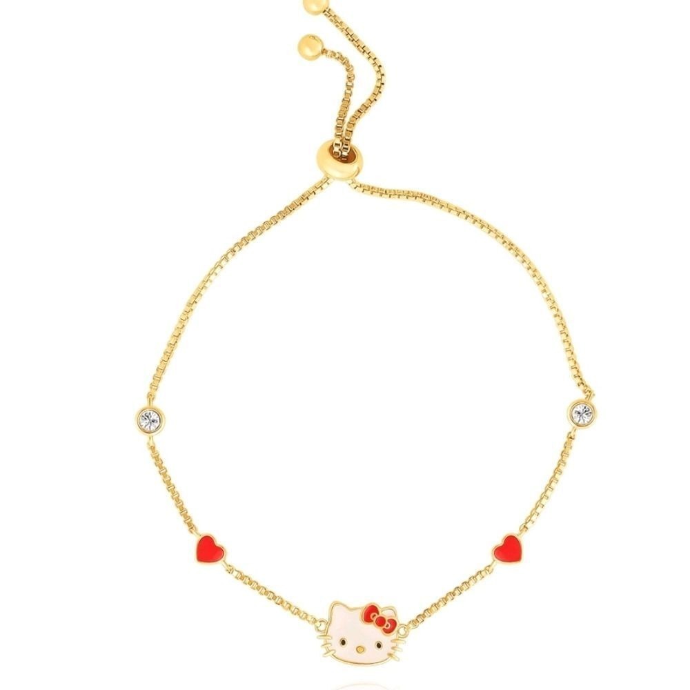 Hello Kitty By Sanrio Flash Yellow Gold Plated Station Heart & Crystal Bracelet